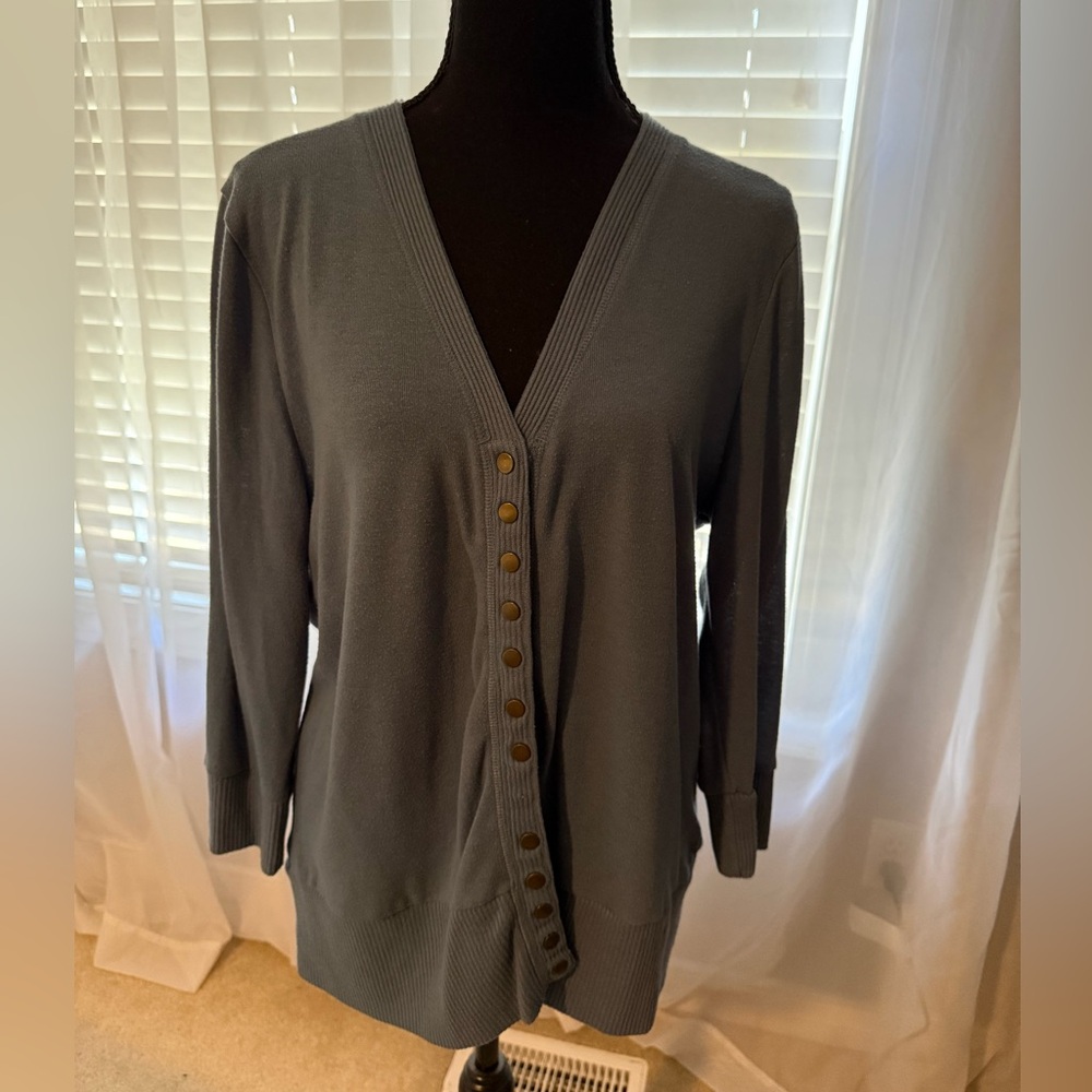 Chic Blue Gray Zenana Cardigan with Button Detail